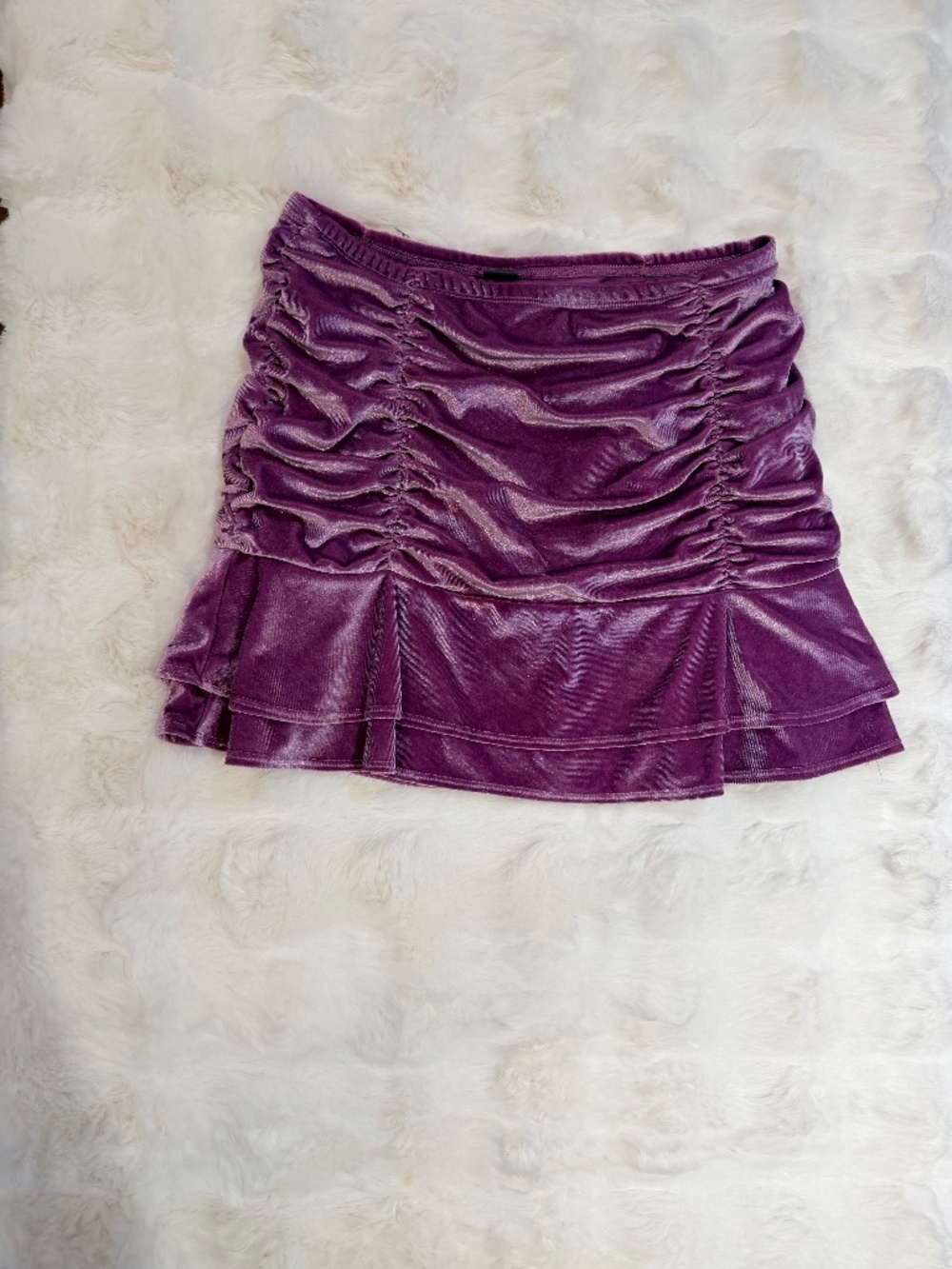Wild Fable Purple Velvet Mini Skirt Women’s Medium‎ Ruched Ruffle Stretch Y2K
